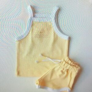 Yellow and White Tank Top and Shorts Set